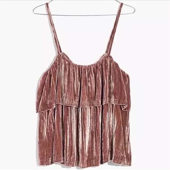Madewell Crushed Velvet Ruffle Cami Top Silk  Size M - Picture 1 of 9